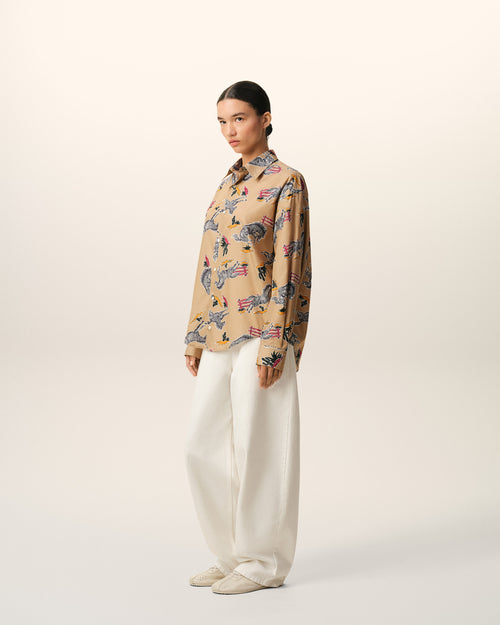 Brown Cotton Horse Printed Boxy Shirt  - 12 - Ami Paris