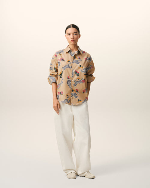                                     Brown Cotton Horse Printed Boxy Shirt  - 3                                 - Ami Paris