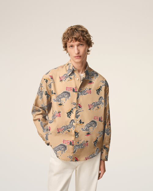 Brown Cotton Horse Printed Boxy Shirt  - 3 - Ami Paris