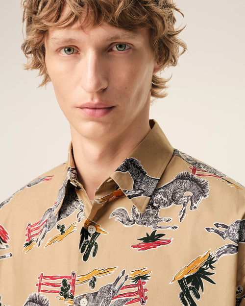 Brown Cotton Horse Printed Boxy Shirt  - 4 - Ami Paris