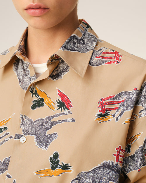 Brown Cotton Horse Printed Boxy Shirt  - 10 - Ami Paris
