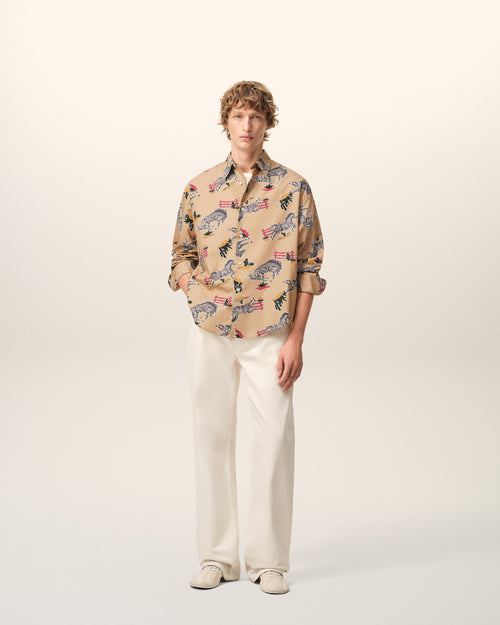 Brown Cotton Horse Printed Boxy Shirt  - 1 - Ami Paris