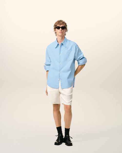 Blue Cotton Sharp Collar Ami De Coeur Wide Shirt - 1 - Ami Paris