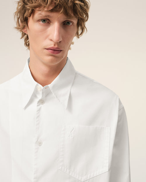 White Cotton Sharp Collar Ami De Coeur Wide Shirt - Man - 4 - AMI Paris - Ami Paris