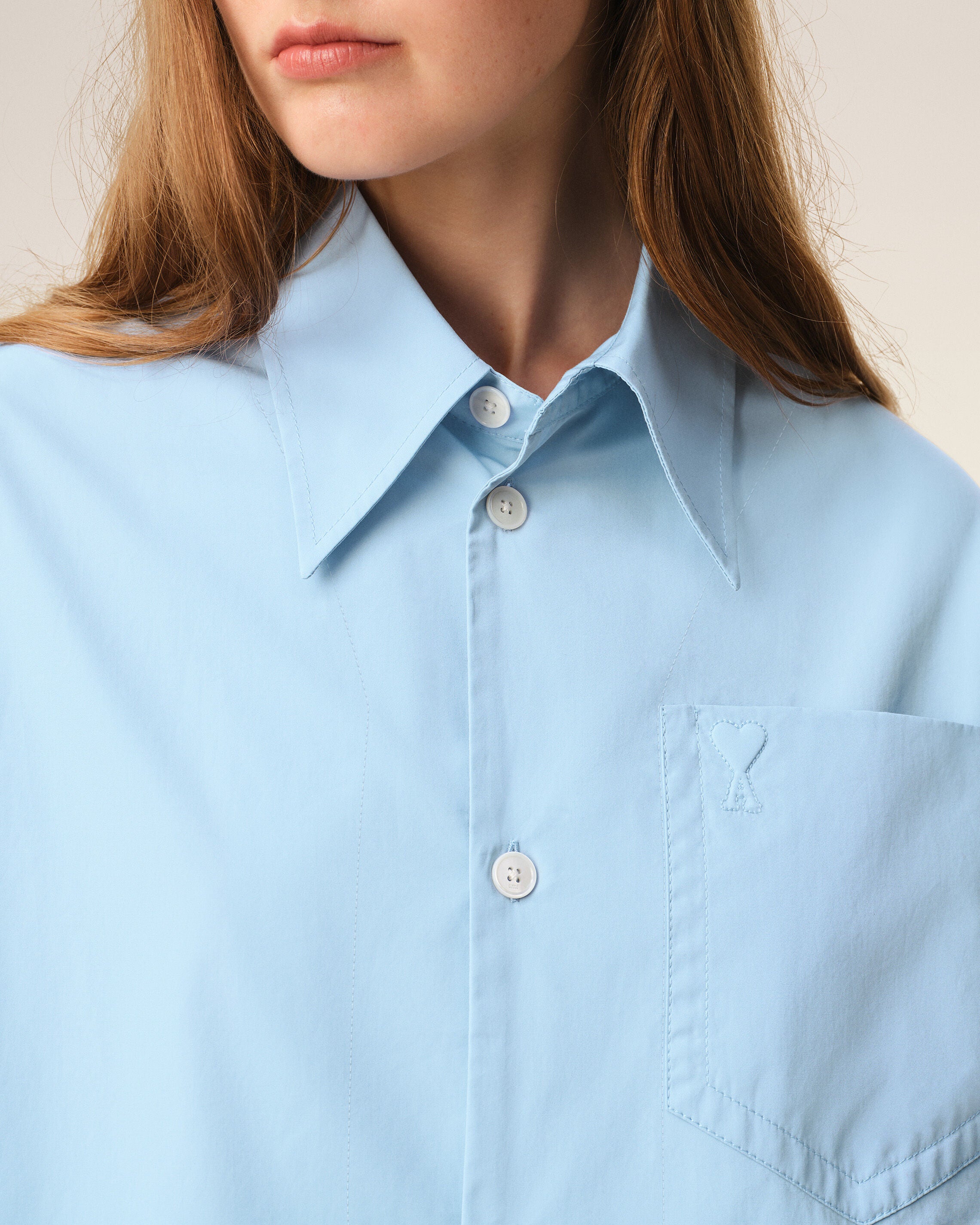 Blue Cotton Sharp Collar Ami De Coeur Wide Shirt - 11