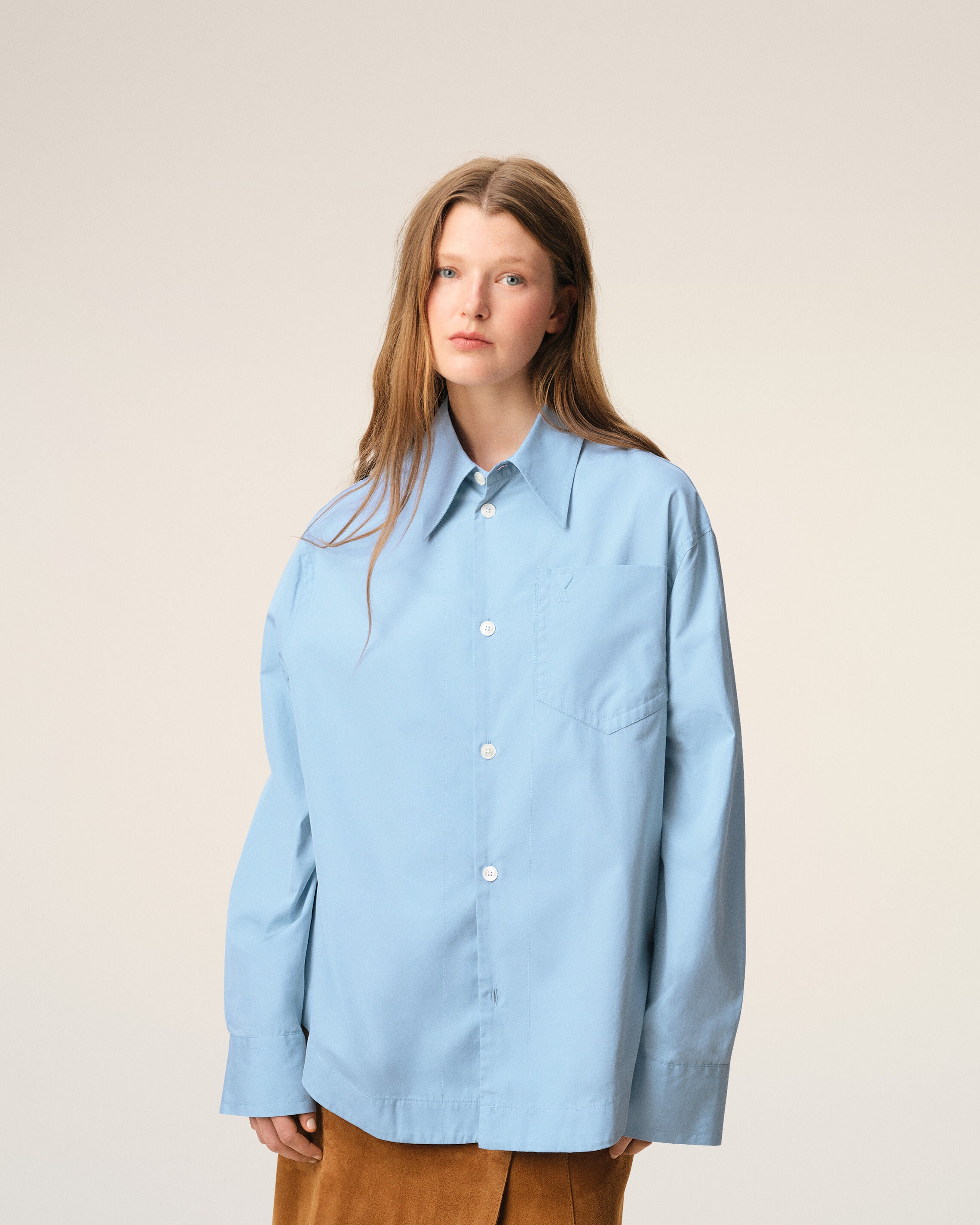 Blue Cotton Sharp Collar Ami De Coeur Wide Shirt - 10