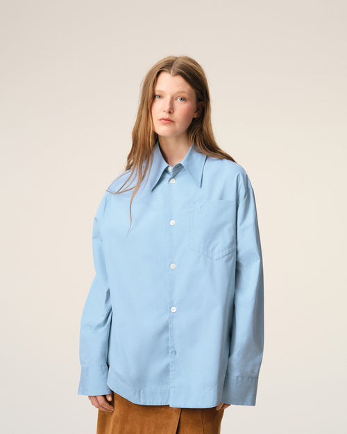 Blue Cotton Sharp Collar Ami De Coeur Wide Shirt - Woman - 10 - AMI Paris - Ami Paris