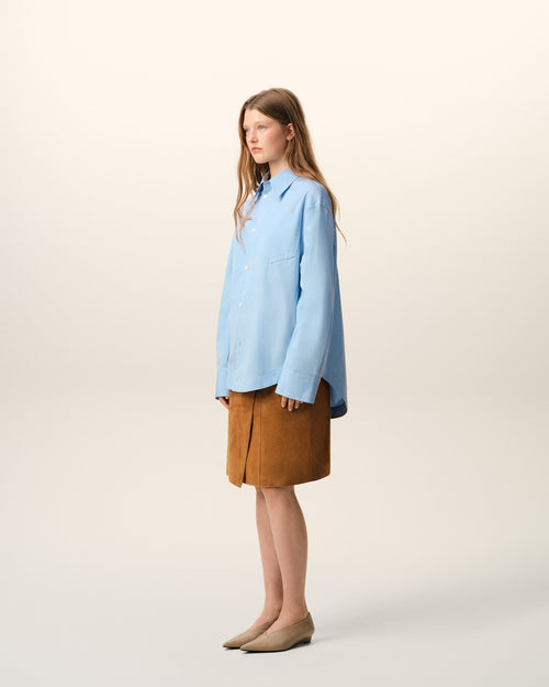 Blue Cotton Sharp Collar Ami De Coeur Wide Shirt - 13 - Ami Paris
