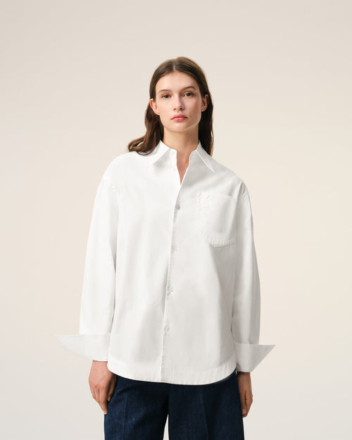 White Cotton Sharp Collar Ami De Coeur Wide Shirt - Woman - 9 - AMI Paris - Ami Paris