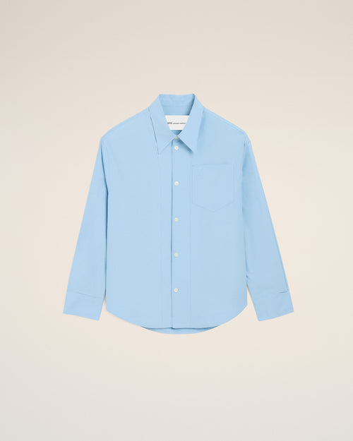 Blue Cotton Sharp Collar Ami De Coeur Wide Shirt - 2 - Ami Paris