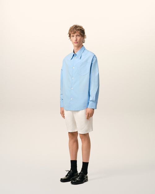 Blue Cotton Sharp Collar Ami De Coeur Wide Shirt - 6 - Ami Paris