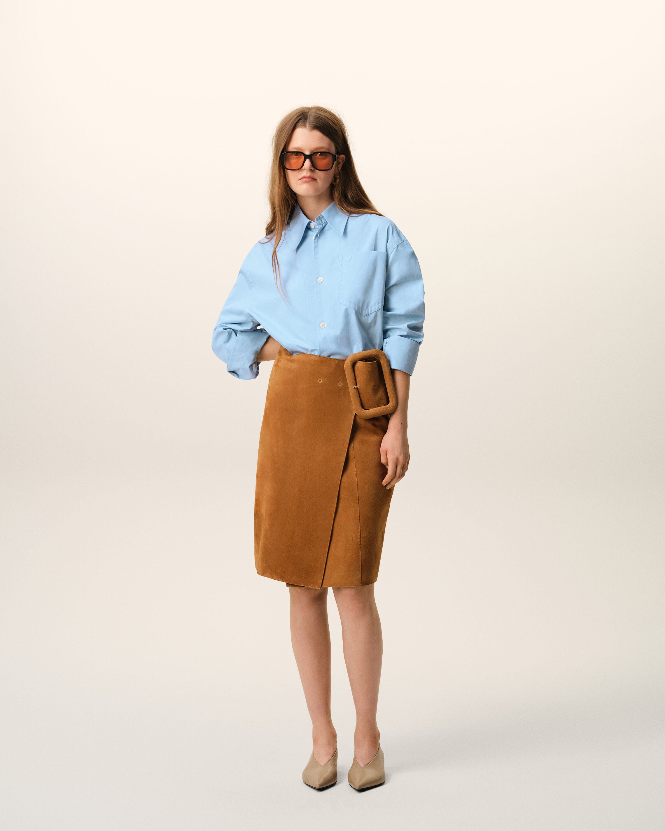 Blue Cotton Sharp Collar Ami De Coeur Wide Shirt - 9