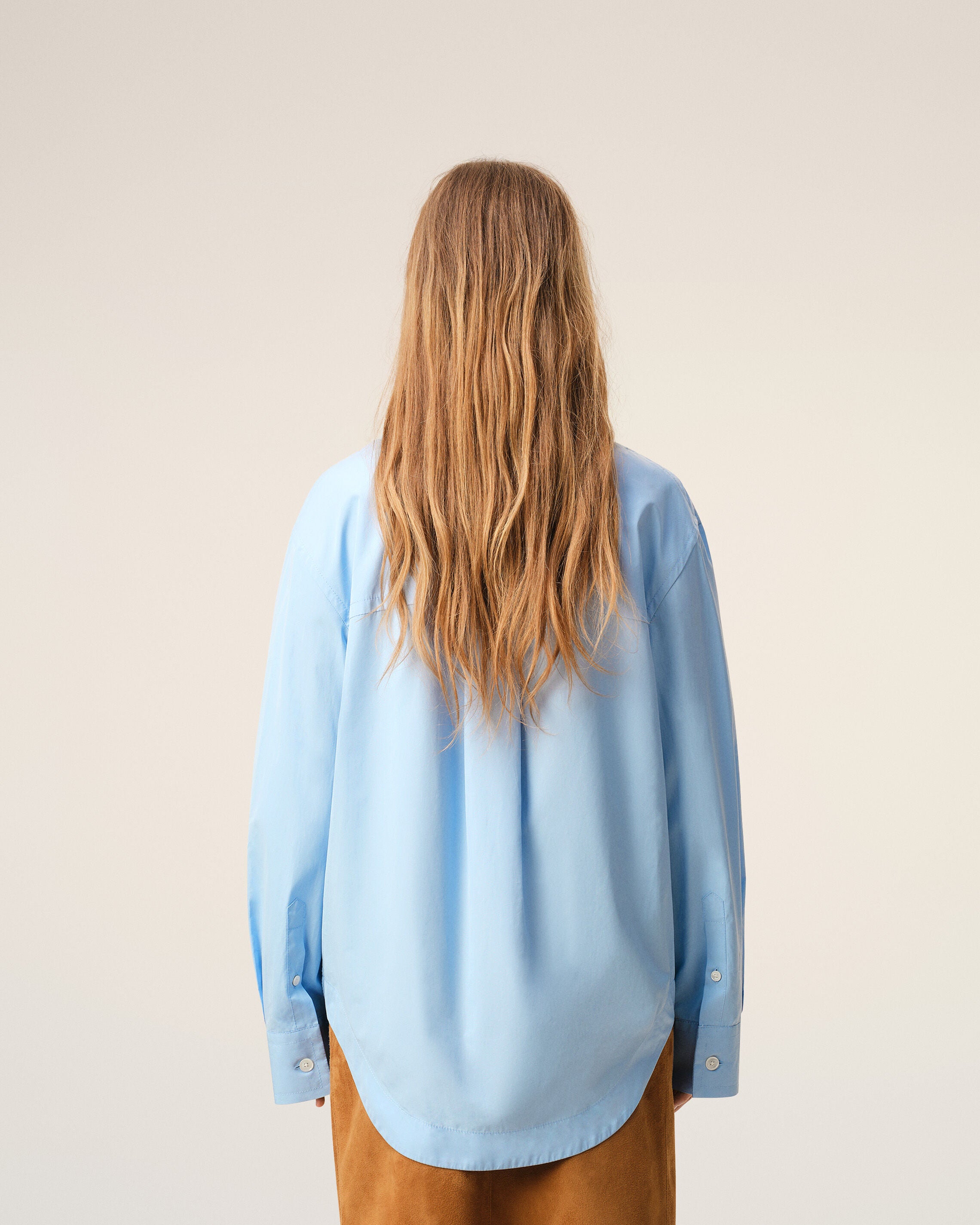 Blue Cotton Sharp Collar Ami De Coeur Wide Shirt - 13