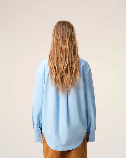 Blue Cotton Sharp Collar Ami De Coeur Wide Shirt - 12 - Ami Paris