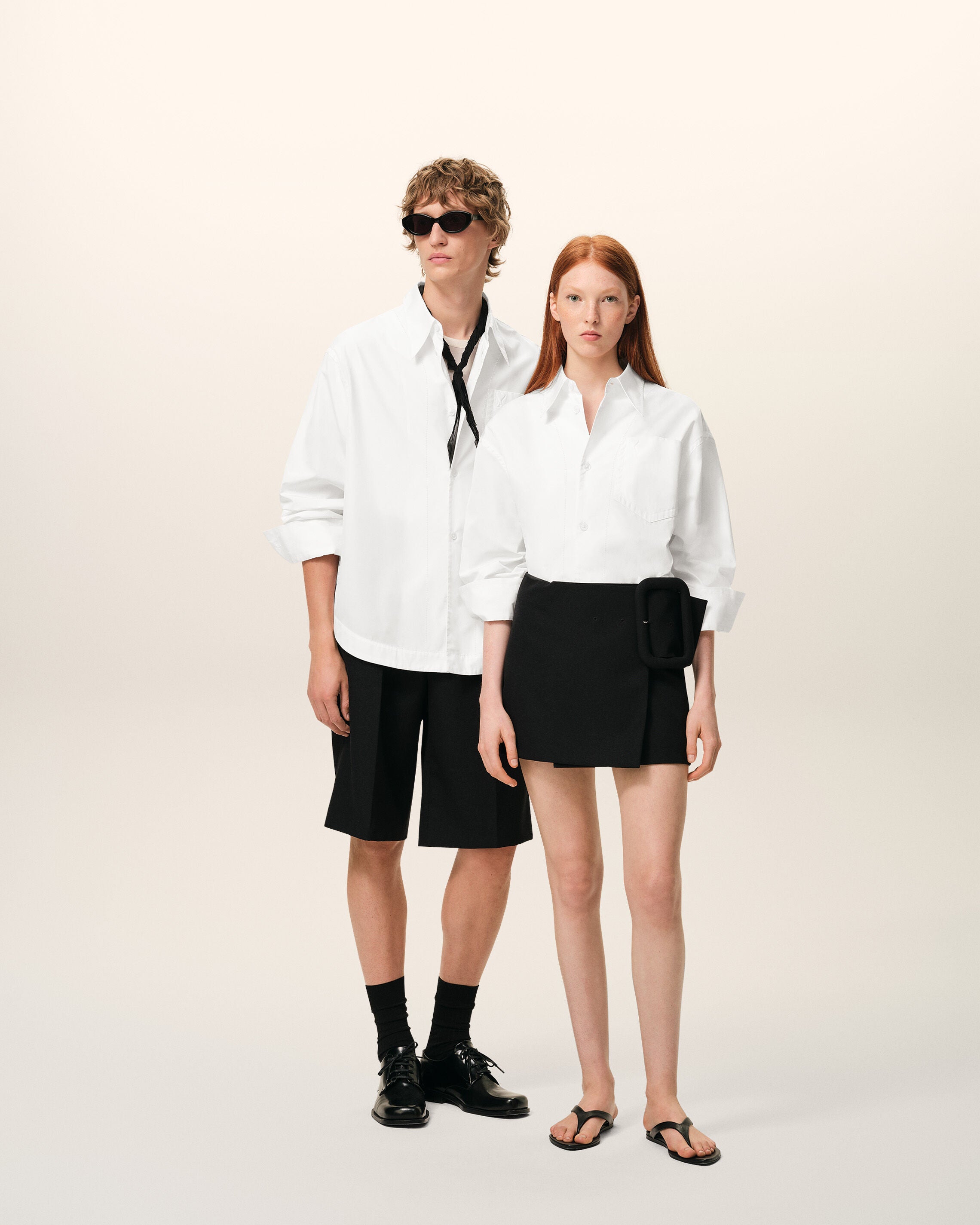 White Cotton Sharp Collar Ami De Coeur Wide Shirt - 13