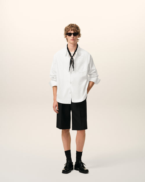 White Cotton Sharp Collar Ami De Coeur Wide Shirt - 1 - Ami Paris