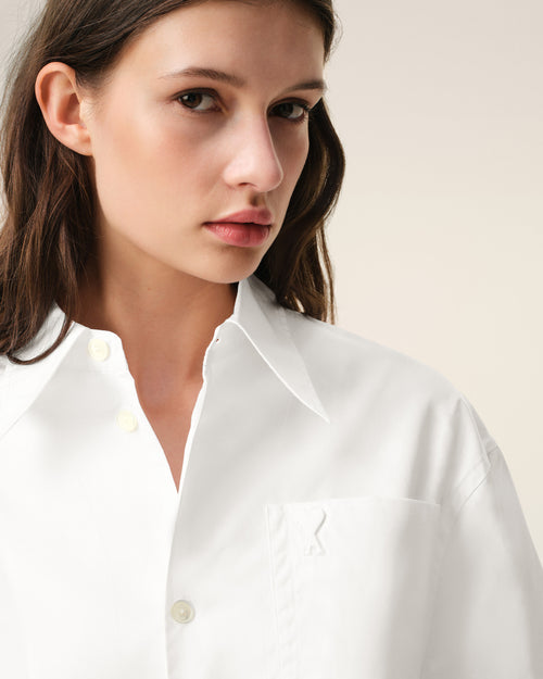 White Cotton Sharp Collar Ami De Coeur Wide Shirt - Woman - 10 - AMI Paris - Ami Paris