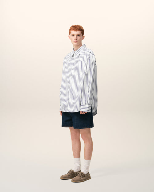White Striped Cotton Ami De Coeur Wide Shirt - Man - 6 - AMI Paris - Ami Paris