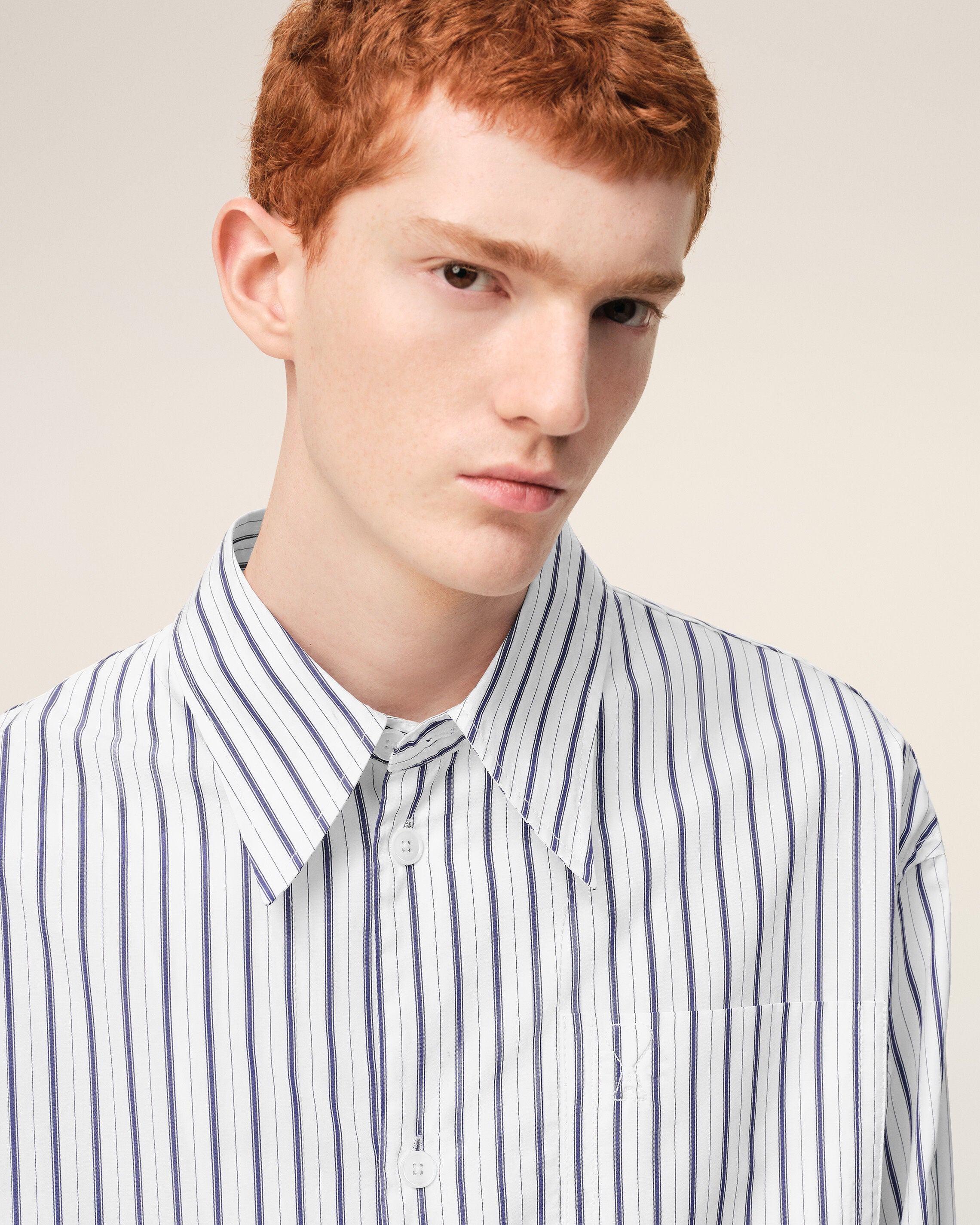 White Striped Cotton Ami De Coeur Wide Shirt - 4