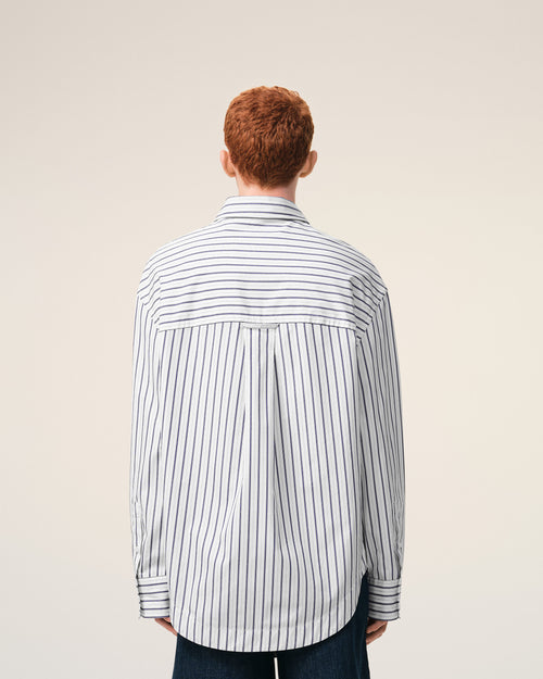 White Striped Cotton Ami De Coeur Wide Shirt - Man - 5 - AMI Paris - Ami Paris
