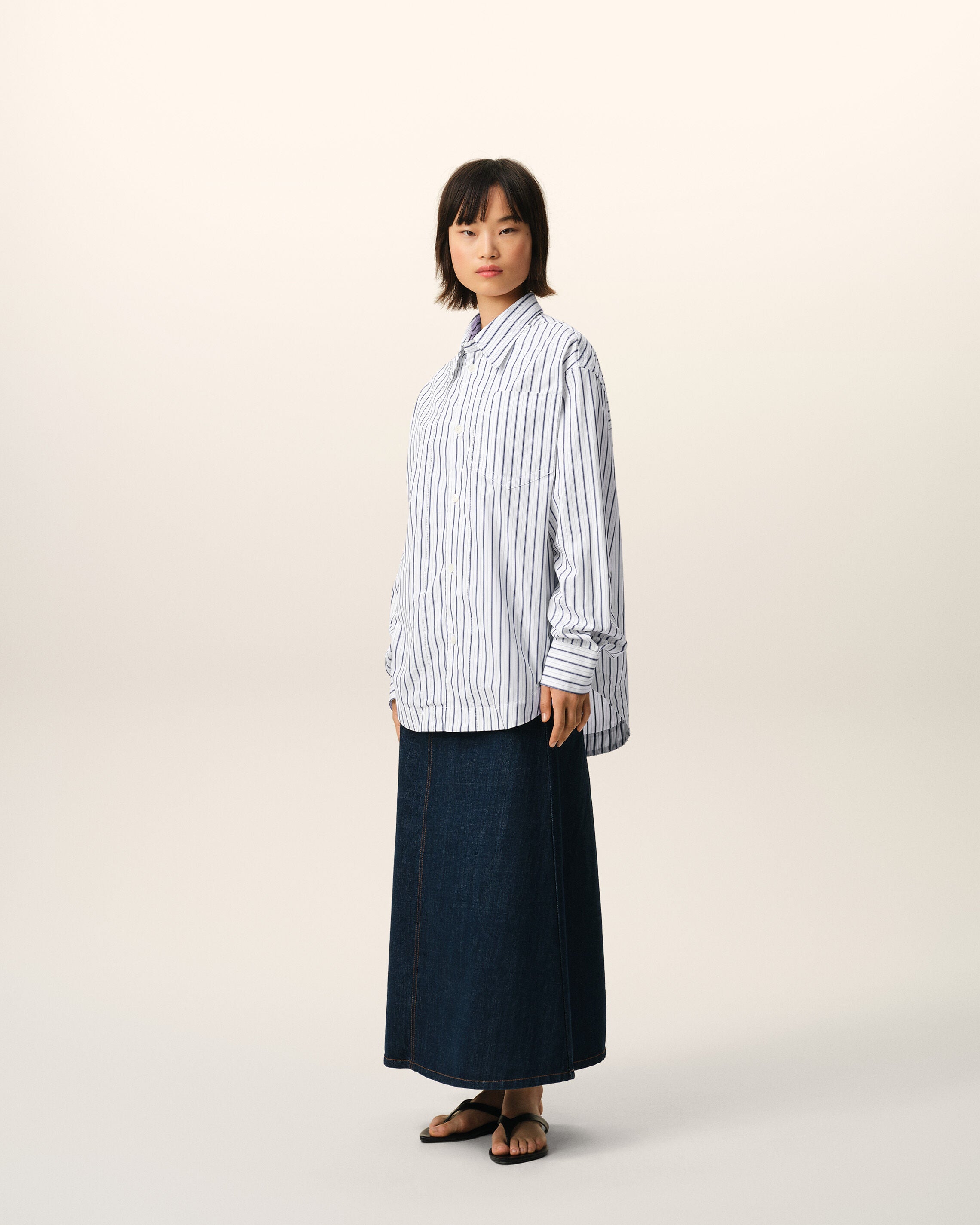 White Striped Cotton Ami De Coeur Wide Shirt - 13