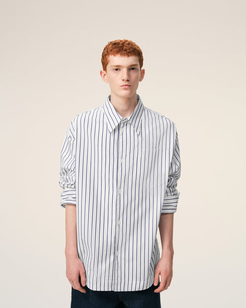 White Striped Cotton Ami De Coeur Wide Shirt - Man - 3 - AMI Paris - Ami Paris