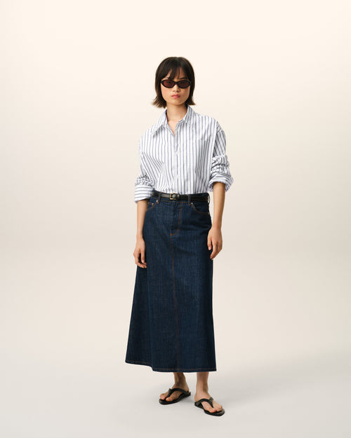                                 White Striped Cotton Ami De Coeur Wide Shirt - 3                             - Ami Paris