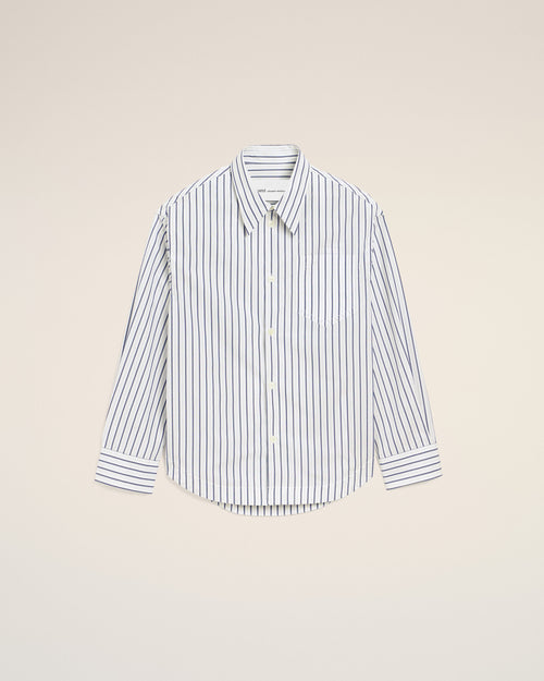                                     White Striped Cotton Ami De Coeur Wide Shirt - 3                                 - Ami Paris