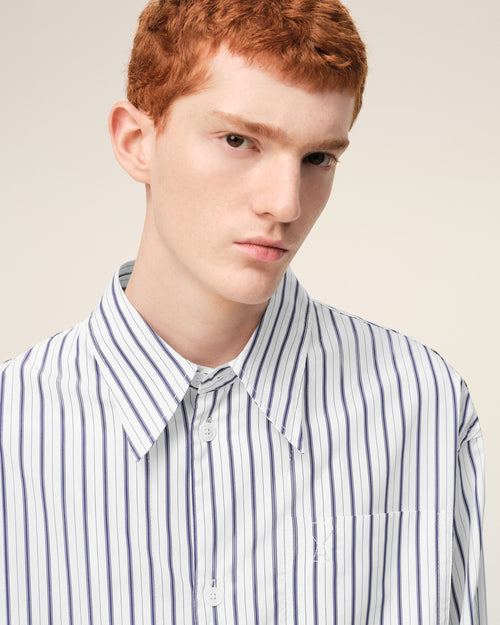 White Striped Cotton Ami De Coeur Wide Shirt - Man - 4 - AMI Paris - Ami Paris
