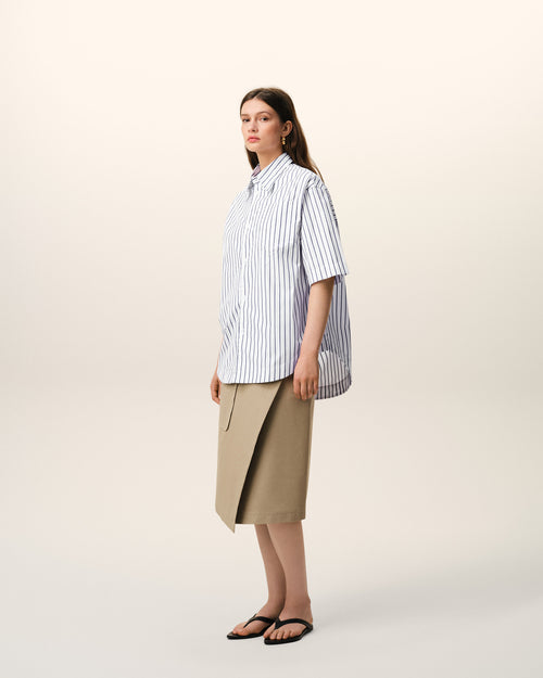 White Striped Cotton Short Sleeve Ami De Coeur Wide Shirt - Woman - 12 - AMI Paris - Ami Paris