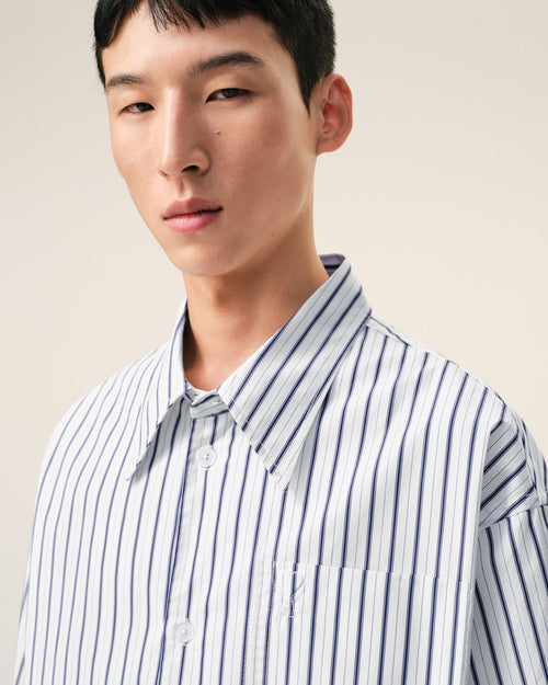 White Striped Cotton Short Sleeve Ami De Coeur Wide Shirt - Man - 4 - AMI Paris - Ami Paris