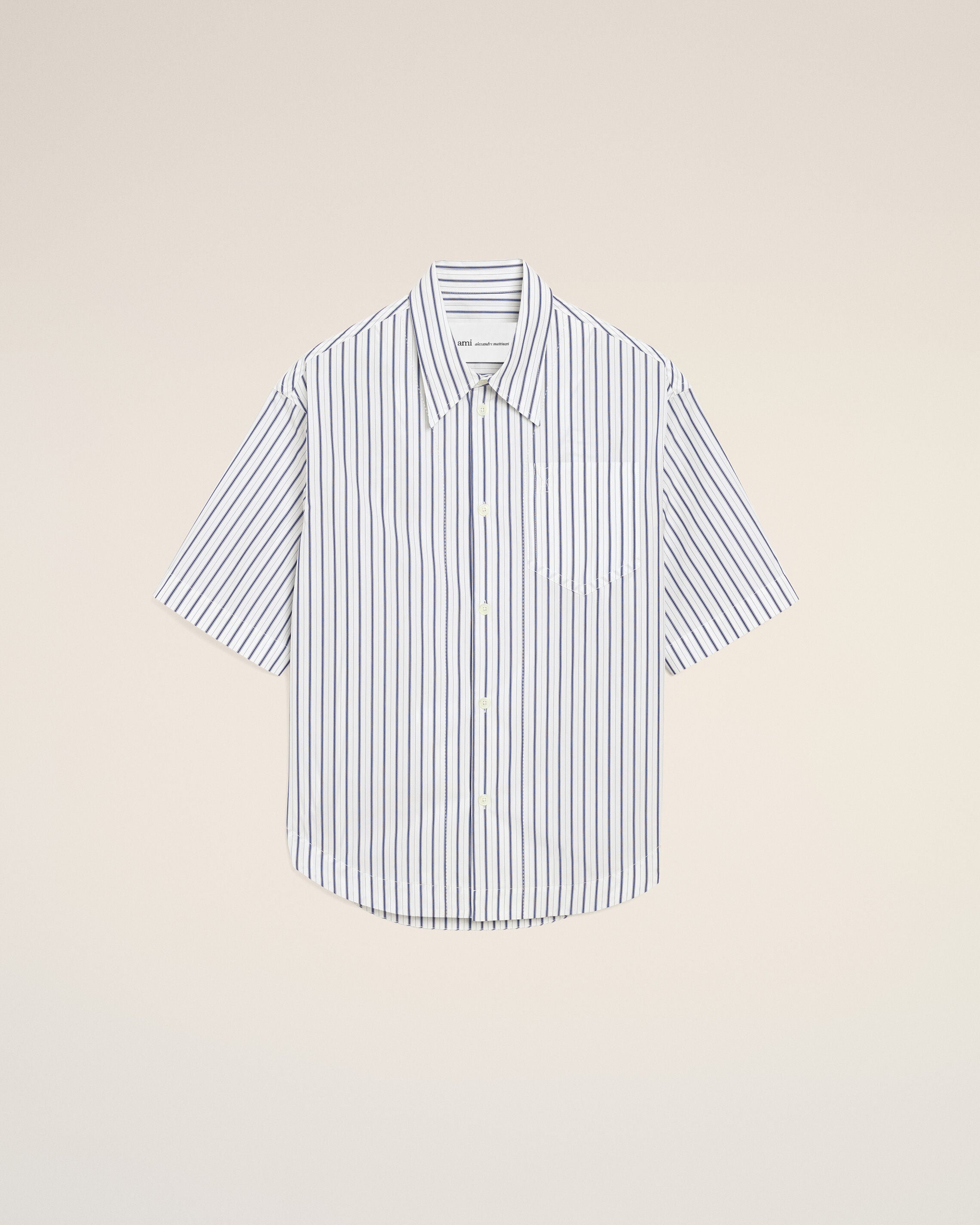 White Striped Cotton Short Sleeve Ami De Coeur Wide Shirt - 1