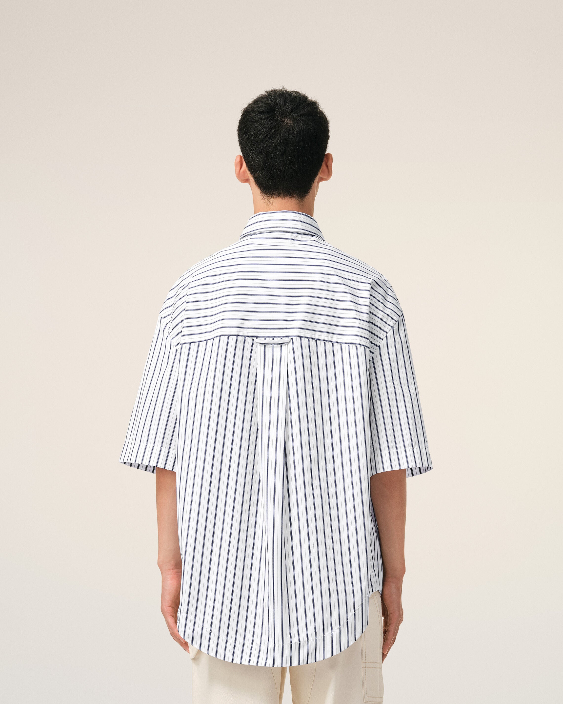 White Striped Cotton Short Sleeve Ami De Coeur Wide Shirt - 5