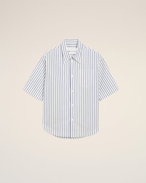 White Striped Cotton Short Sleeve Ami De Coeur Wide Shirt - 1 - Ami Paris