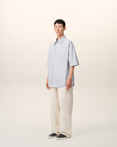 White Striped Cotton Short Sleeve Ami De Coeur Wide Shirt - 6 - Ami Paris