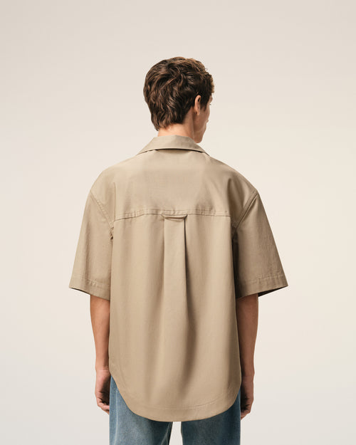 Beige Cotton Short Sleeve Camp Collar Wide Shirt - 5 - Ami Paris