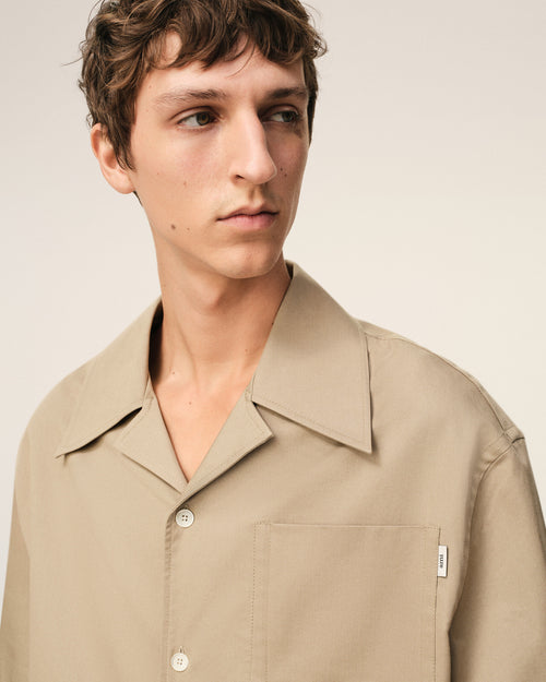 Beige Cotton Short Sleeve Camp Collar Wide Shirt - 4 - Ami Paris