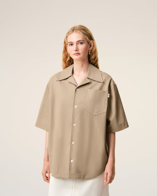 Beige Cotton Short Sleeve Camp Collar Wide Shirt - 9 - Ami Paris