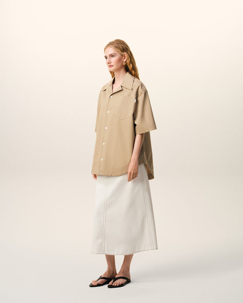 Beige Cotton Short Sleeve Camp Collar Wide Shirt - 12 - Ami Paris