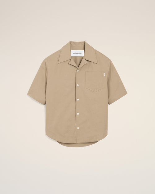 Beige Cotton Short Sleeve Camp Collar Wide Shirt - 2 - Ami Paris