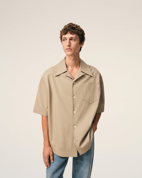 Chemise Large Beige Manches Courtes Col Requin en Coton - Homme - 3 - AMI Paris - Ami Paris