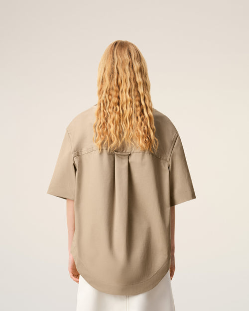 Beige Cotton Short Sleeve Camp Collar Wide Shirt - 11 - Ami Paris