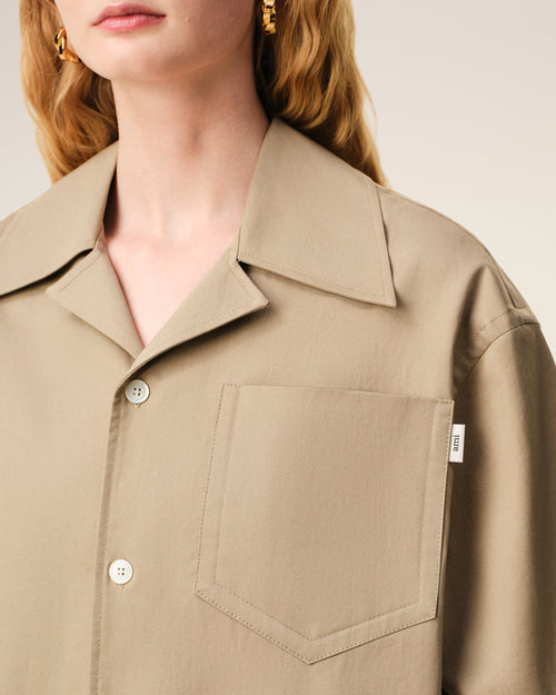 Beige Cotton Short Sleeve Camp Collar Wide Shirt - 10 - Ami Paris