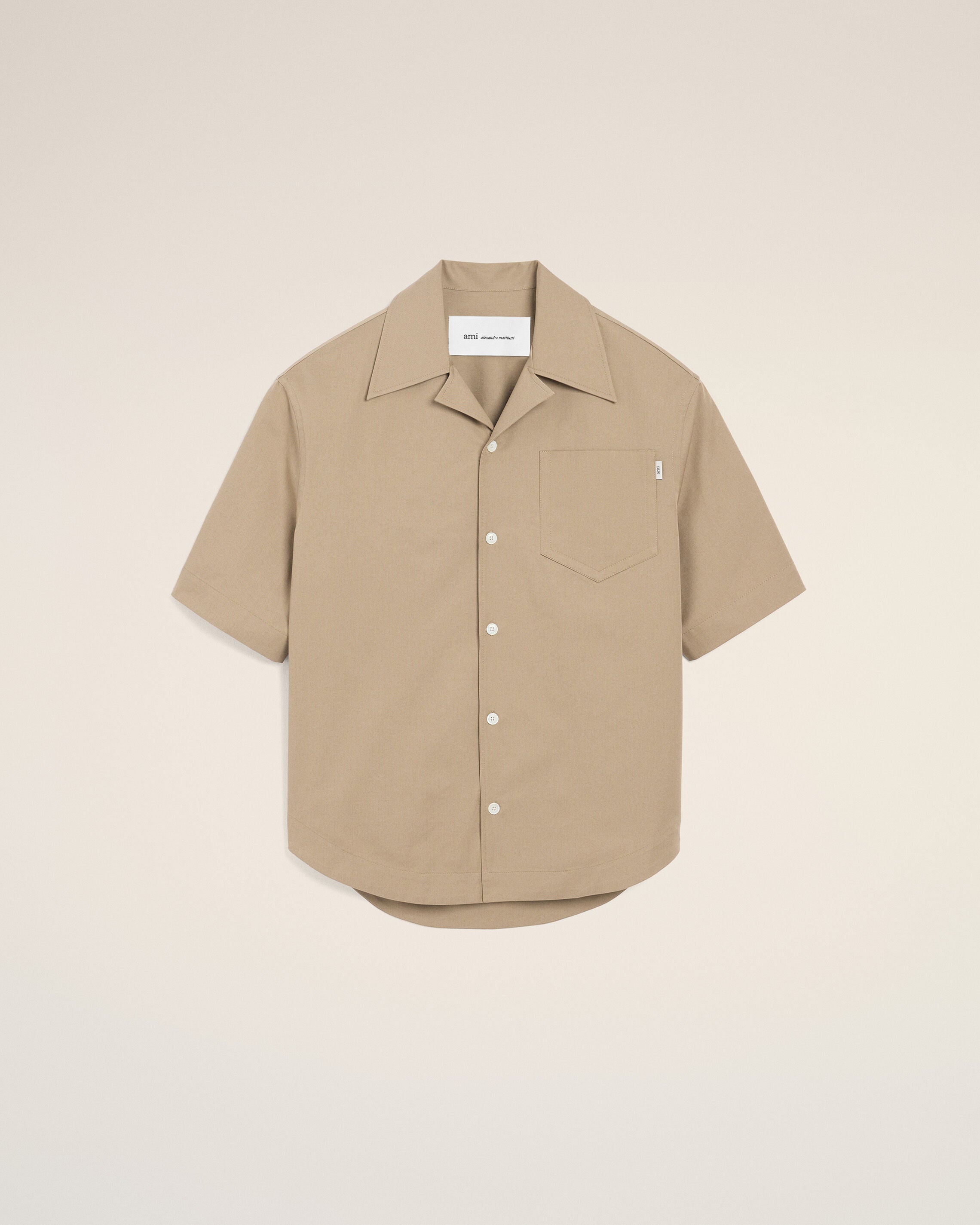 Beige Cotton Short Sleeve Camp Collar Wide Shirt - 7