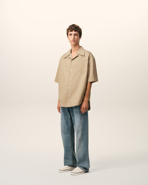 Beige Cotton Short Sleeve Camp Collar Wide Shirt - 6 - Ami Paris