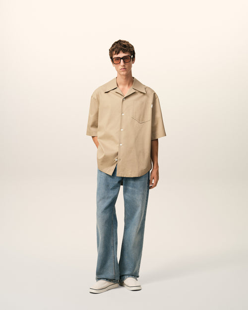 Beige Cotton Short Sleeve Camp Collar Wide Shirt - 1 - Ami Paris