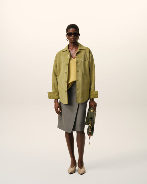                                 Green Goat Leather Buttoned Overshirt - 3                             - Ami Paris