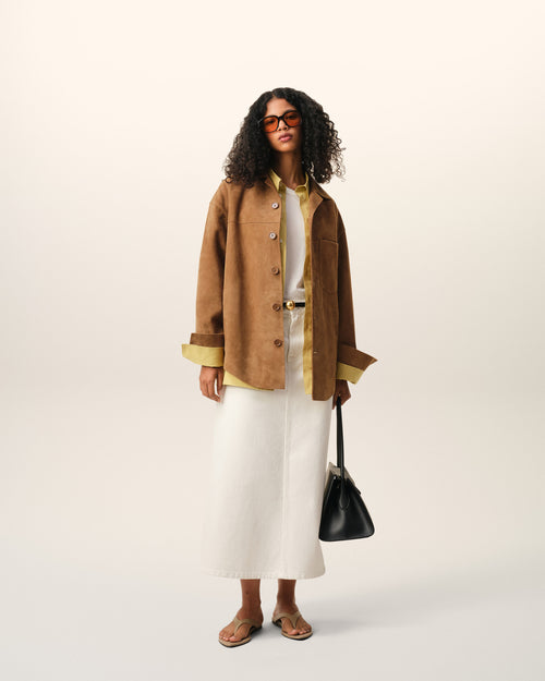                                     Brown Goat Leather Buttoned Overshirt - 3                                 - Ami Paris