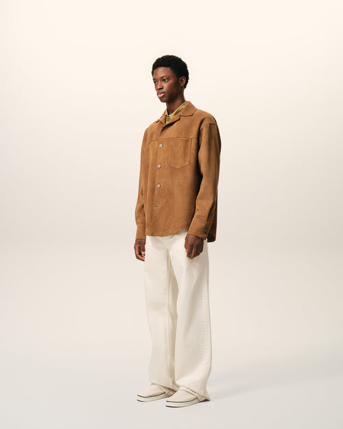 Sobrecamisa marrón abotonada de cuero de cabra - Hombre - 6 - AMI Paris - Ami Paris