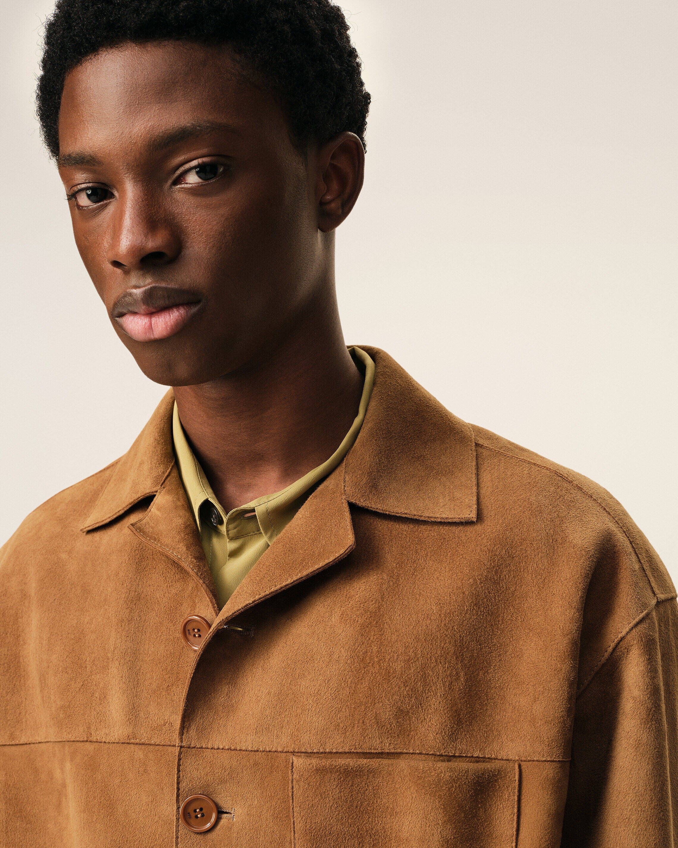 Brown Goat Leather Buttoned Overshirt - 4